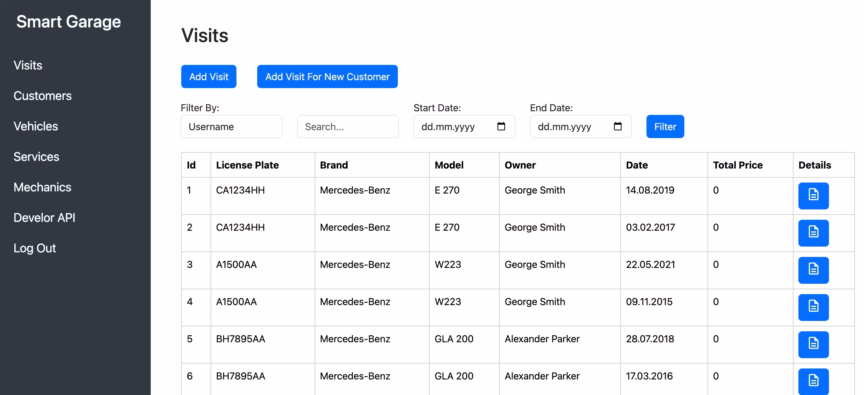 Smart Garage full-stack web application development portfolio project